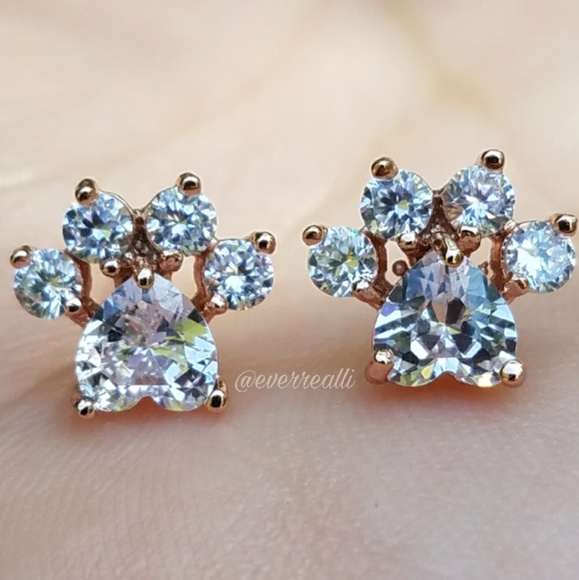 Gold Diamond Heart Paw Print earrings ear ring - Picture 2 of 7